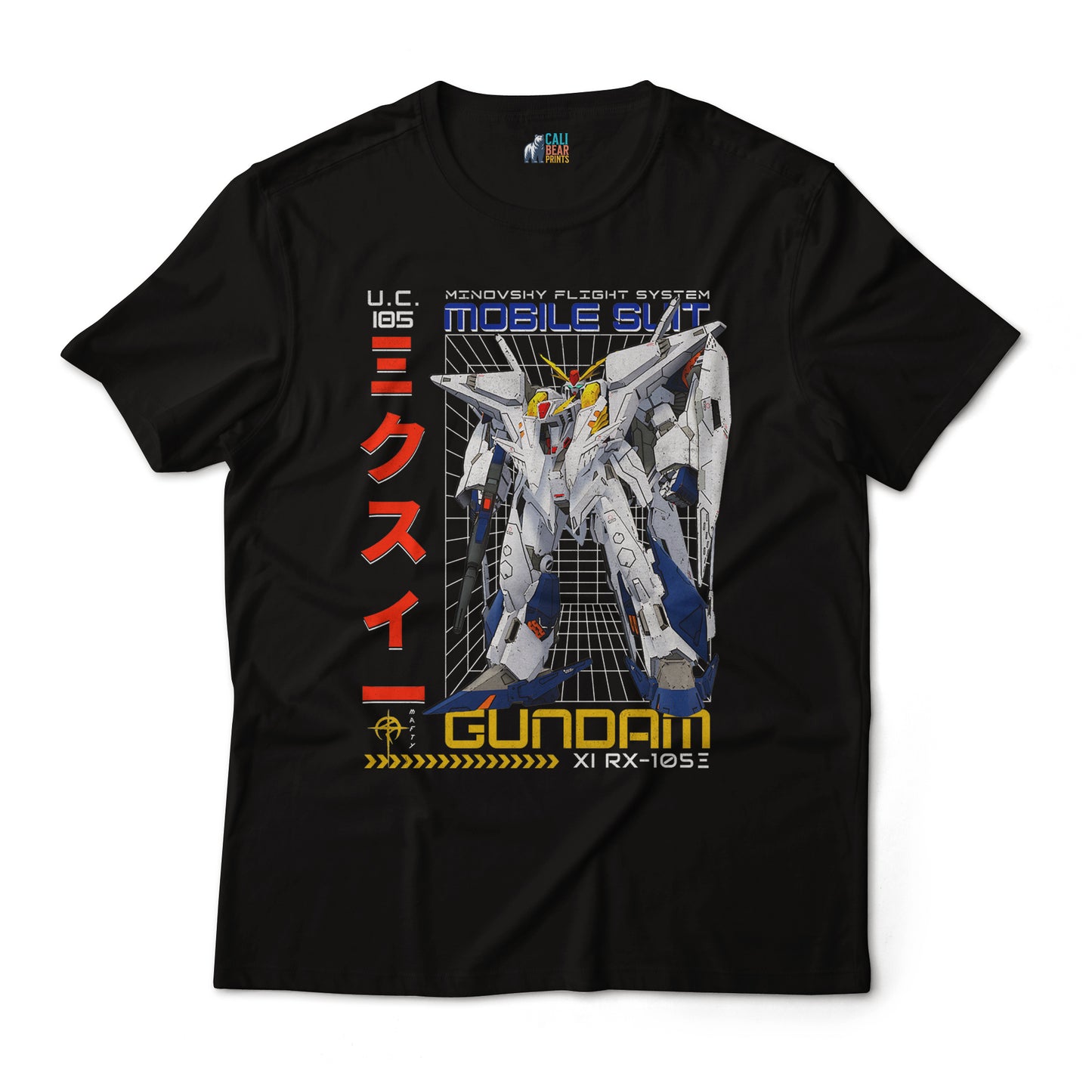 Gundam RX-105E T-Shirt Minovsky Flight System Mecha Anime Graphic Tee U.C. 105 Design
