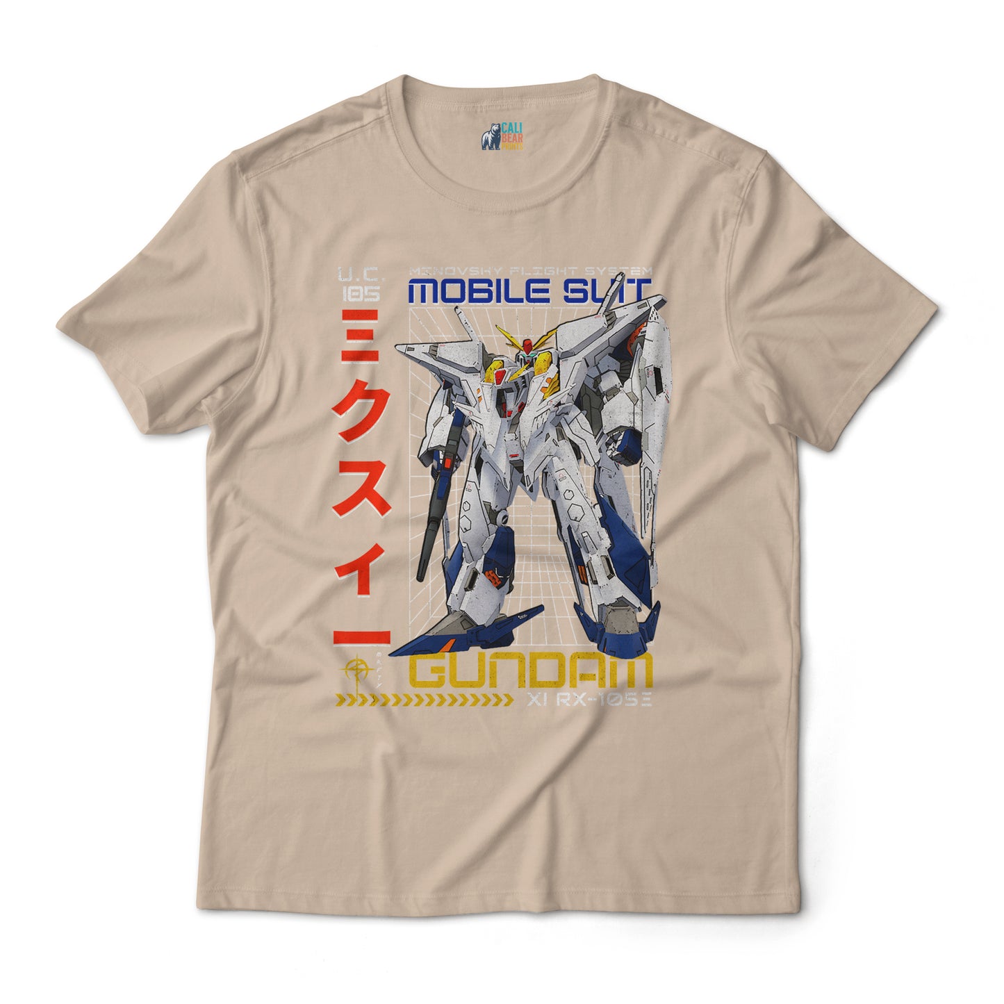 Gundam RX-105E T-Shirt Minovsky Flight System Mecha Anime Graphic Tee U.C. 105 Design