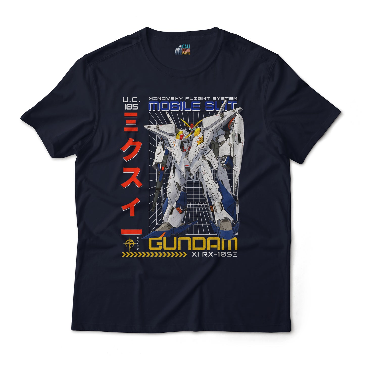 Gundam RX-105E T-Shirt Minovsky Flight System Mecha Anime Graphic Tee U.C. 105 Design