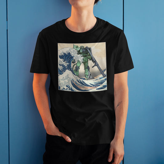 MS-06F Zaku II Gundam Mobile Suit in the Great Wave Off Kanagawa Graphic Art T-Shirt