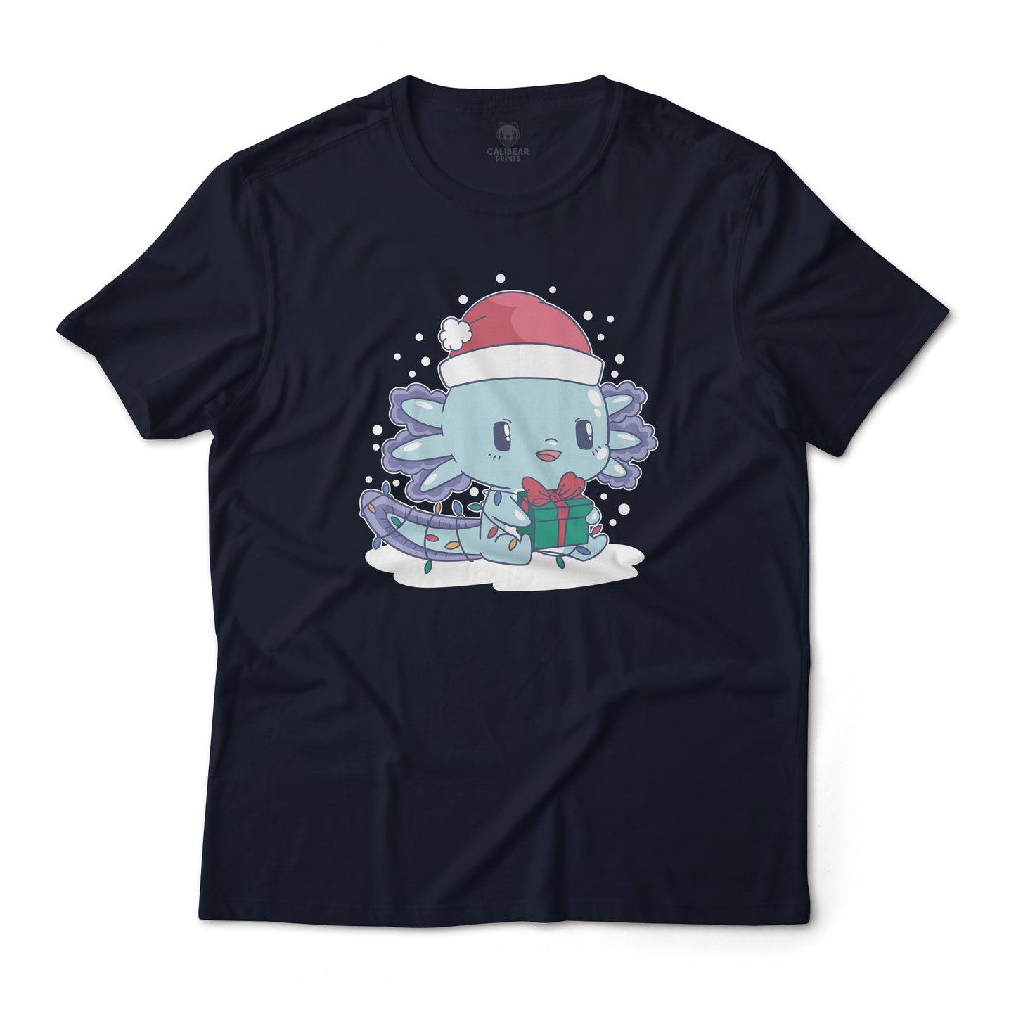 Cute Christmas Axolotl With A Present - Graphic Tee Unisex