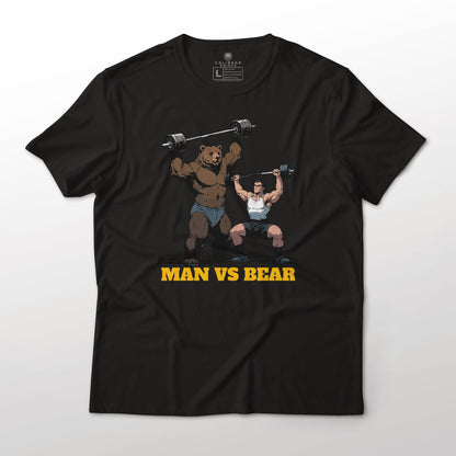 Man Vs Bear Weightlifting Funny Gym Art Graphic T-Shirt