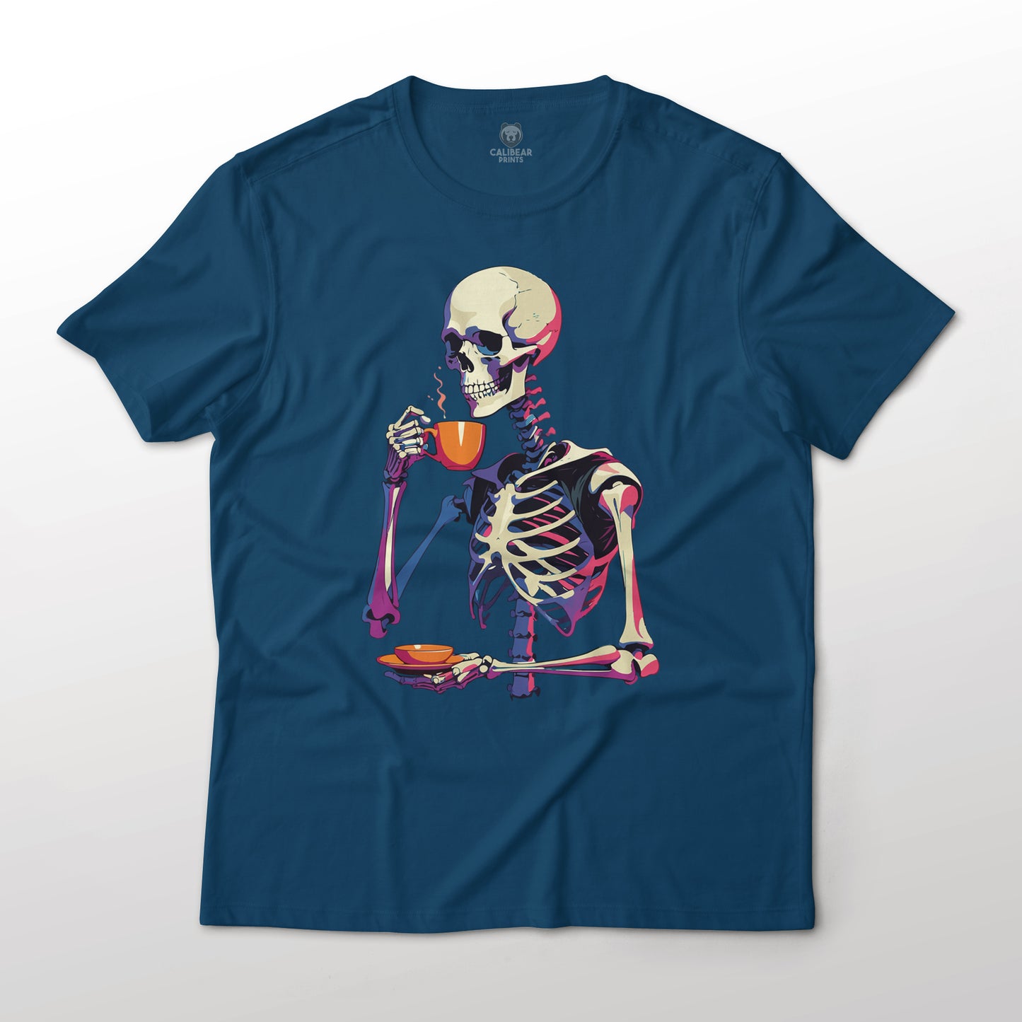 Skeleton Drinking Tea Funny Art Graphic T-Shirt