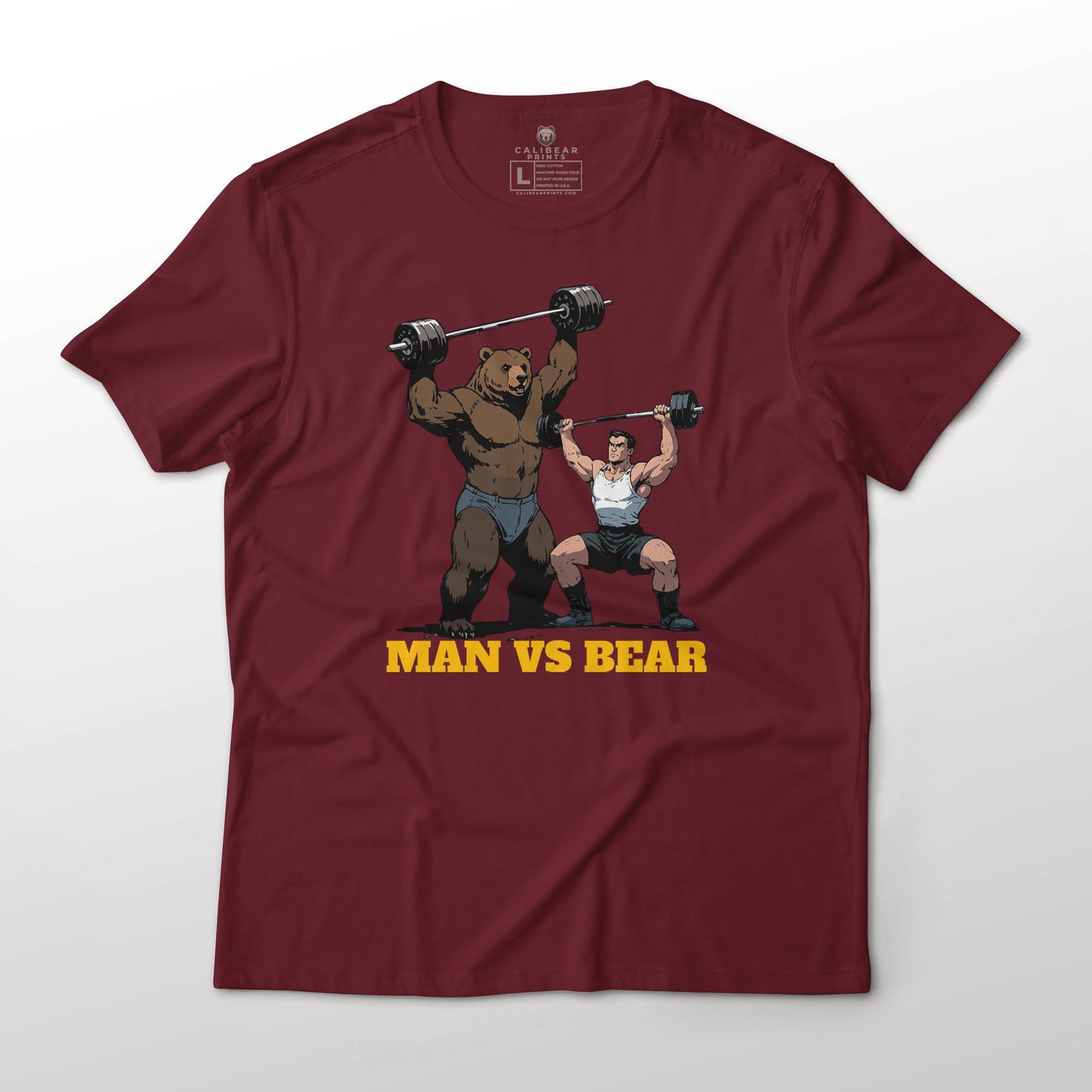 Man Vs Bear Weightlifting Funny Gym Art Graphic T-Shirt