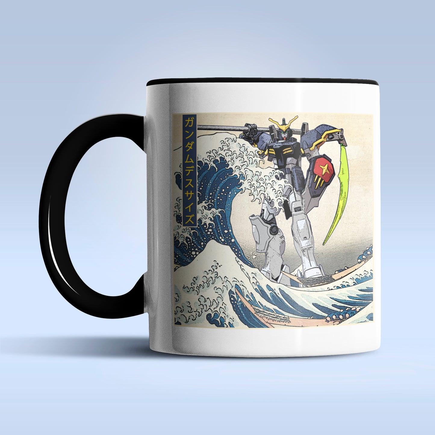 XXXG-01D Gundam Deathscythe in the Great Wave Off Kanagawa Anime Ceramic Coffee Mug 11 oz