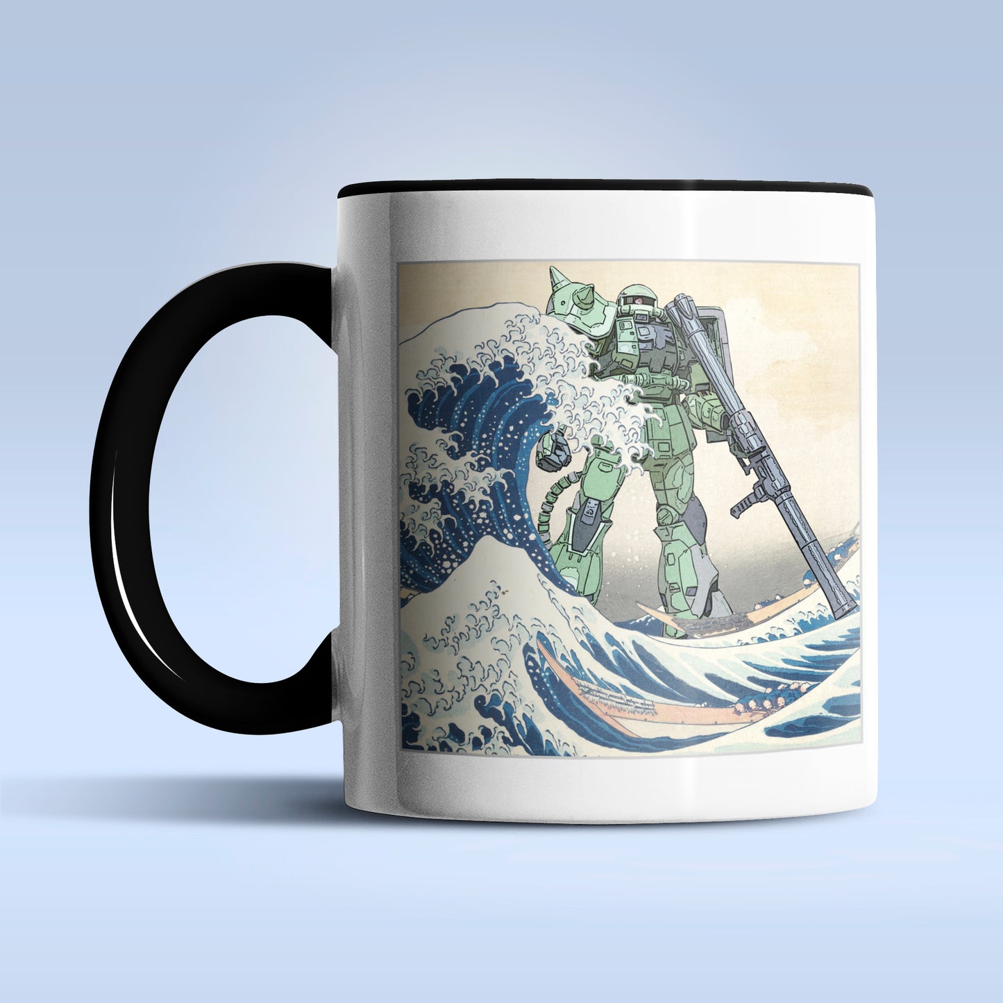 Green Zaku 2 Gundam MS-06S Mobile Suit in the Great Wave off Kanagawa Anime Ceramic Coffee Mug 11 oz