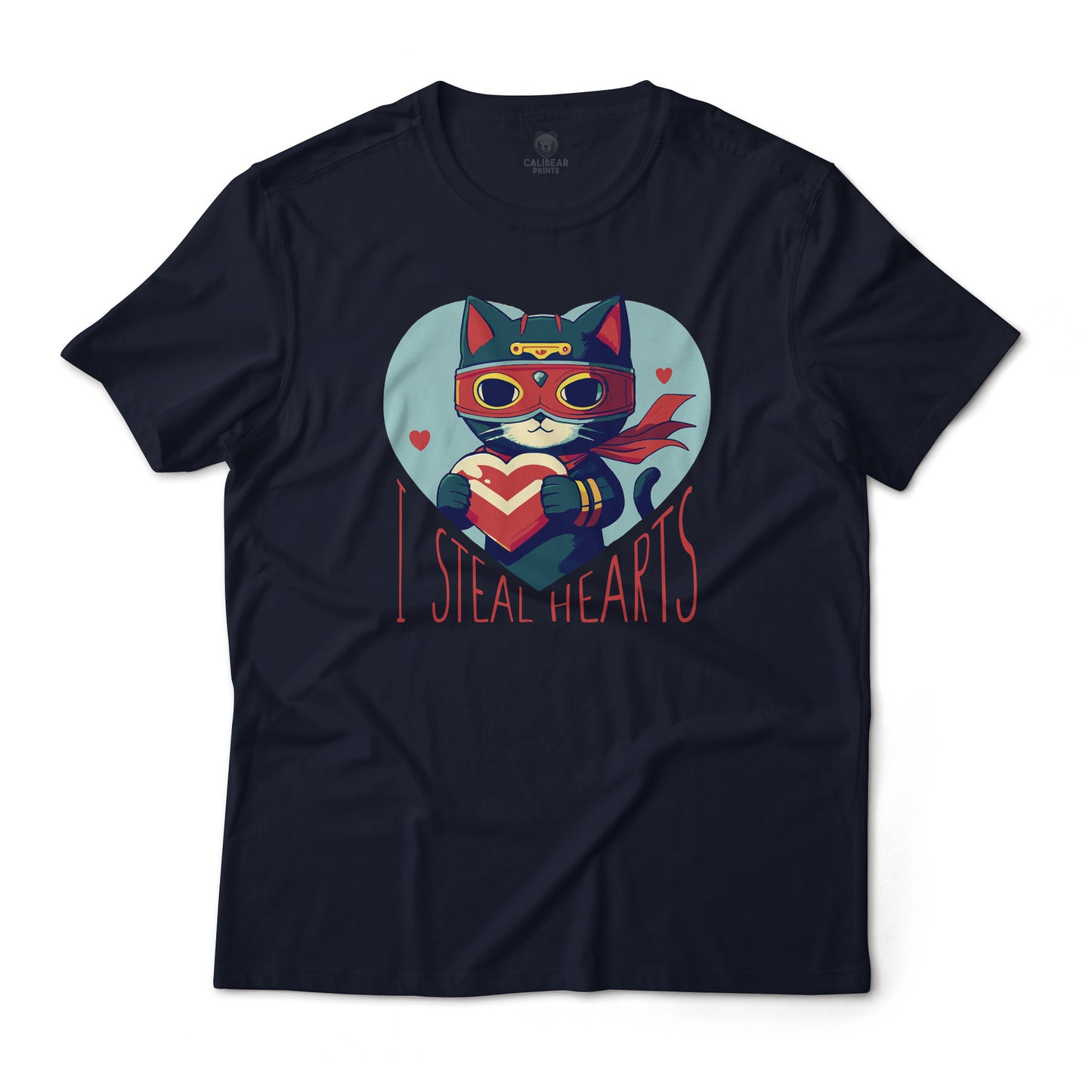 Bandit Cat Stealer of Hearts Cute Art Graphic T-Shirt