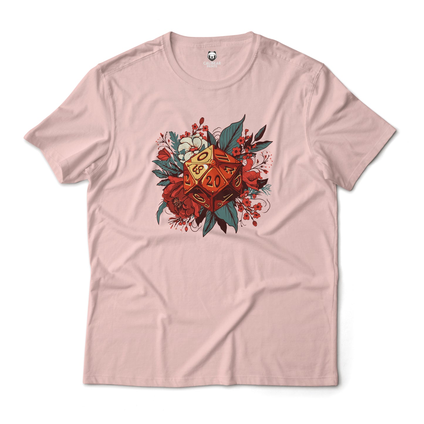 DnD D20 Dice Floral Aesthetic Fantasy Tabletop Gaming Graphic T-Shirt