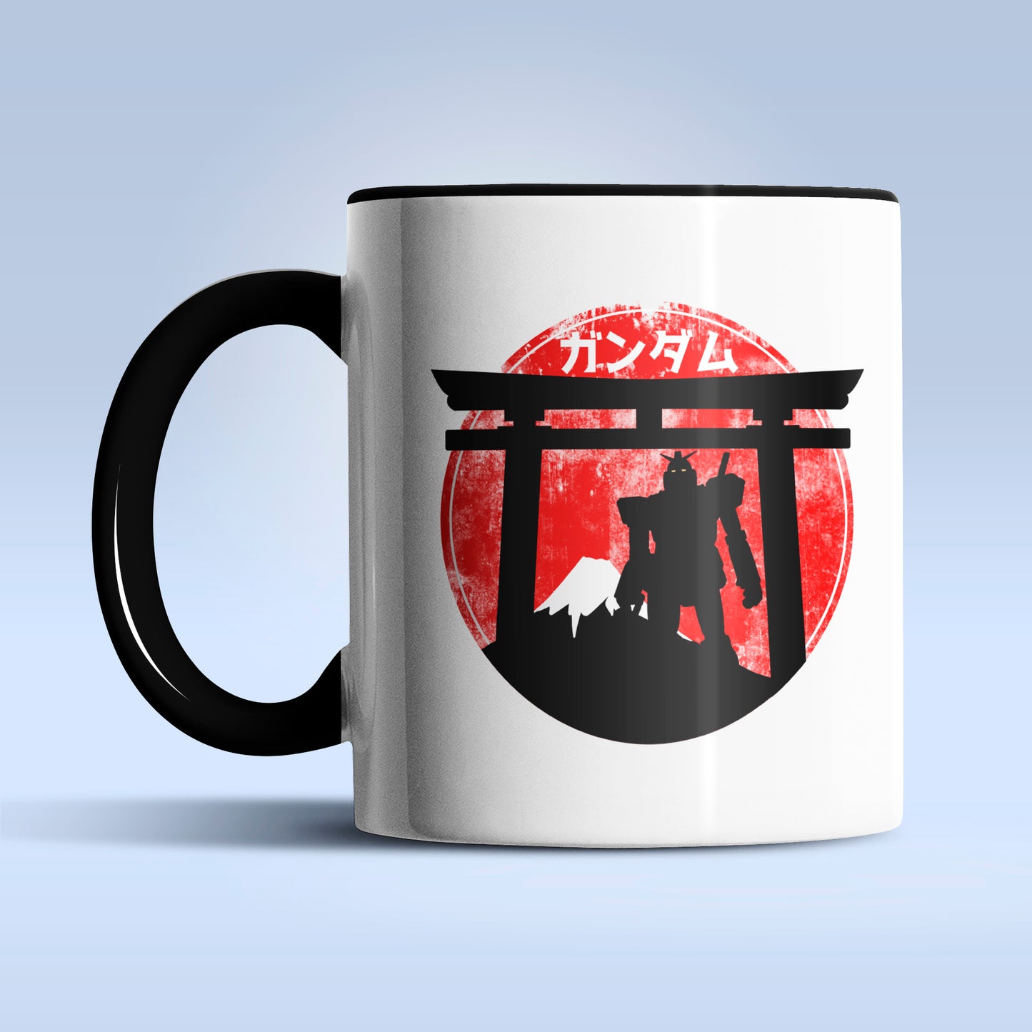 Gundam RX-78-2 Silhouette at Shinto Shrine Anime Ceramic Coffee Mug 11 oz