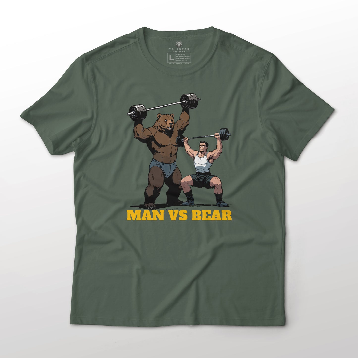 Man Vs Bear Weightlifting Funny Gym Art Graphic T-Shirt