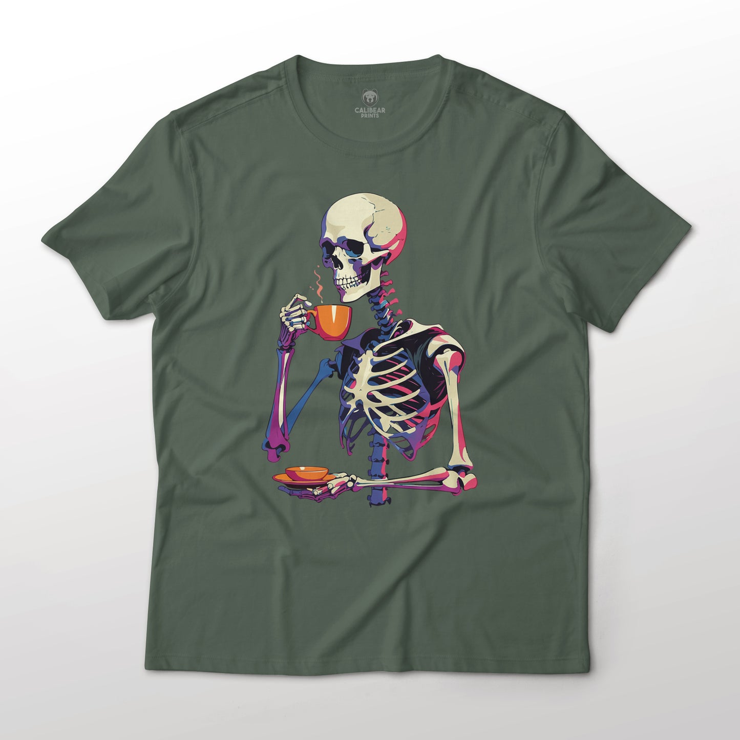 Skeleton Drinking Tea Funny Art Graphic T-Shirt