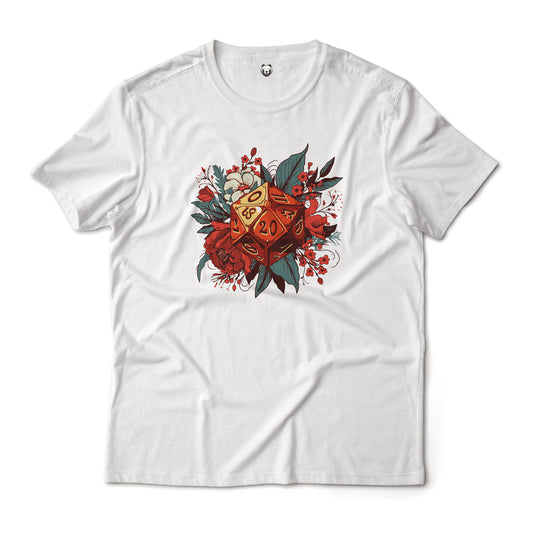 DnD D20 Dice Floral Aesthetic Fantasy Tabletop Gaming Graphic T-Shirt