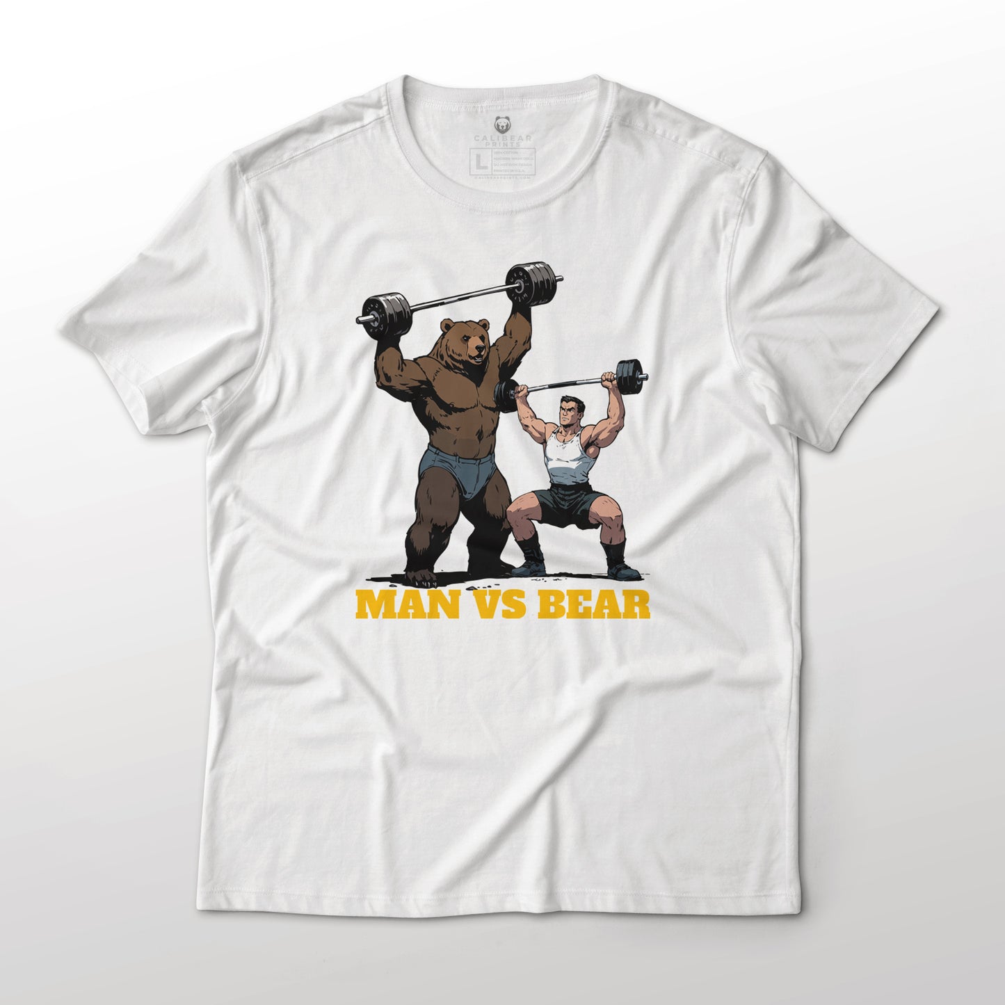 Man Vs Bear Weightlifting Funny Gym Art Graphic T-Shirt