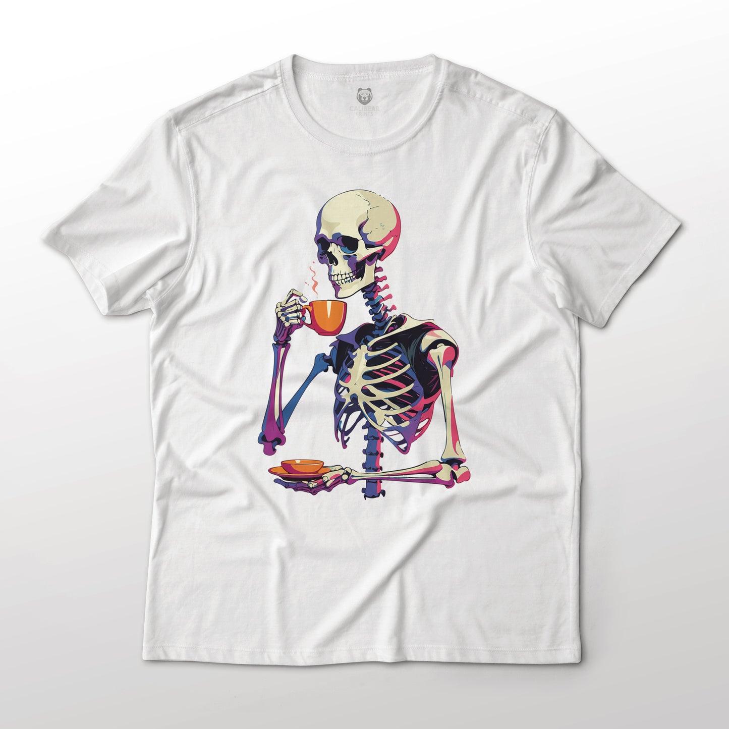 Skeleton Drinking Tea Funny Art Graphic T-Shirt