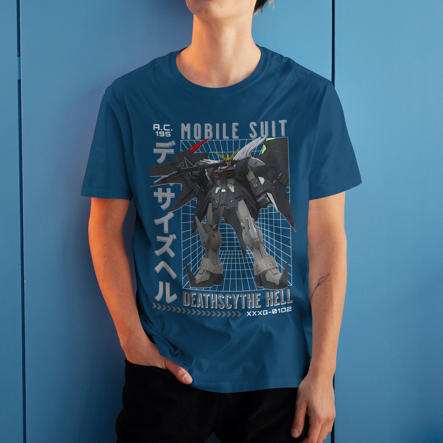 Gundam Deathscythe Hell XXXG-01D2 Retro Anime Mecha Grid Design Graphic Art T-Shirt