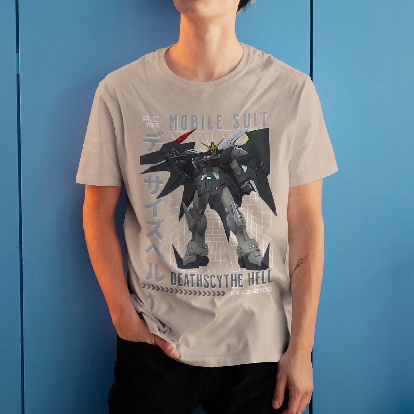 Gundam Deathscythe Hell XXXG-01D2 Retro Anime Mecha Grid Design Graphic Art T-Shirt