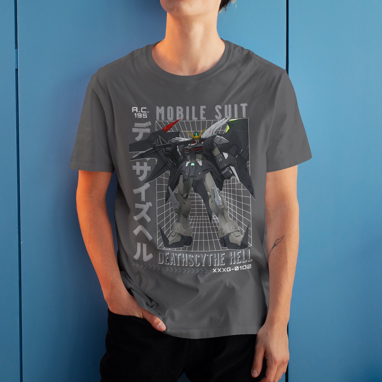 Gundam Deathscythe Hell XXXG-01D2 Retro Anime Mecha Grid Design Graphic Art T-Shirt
