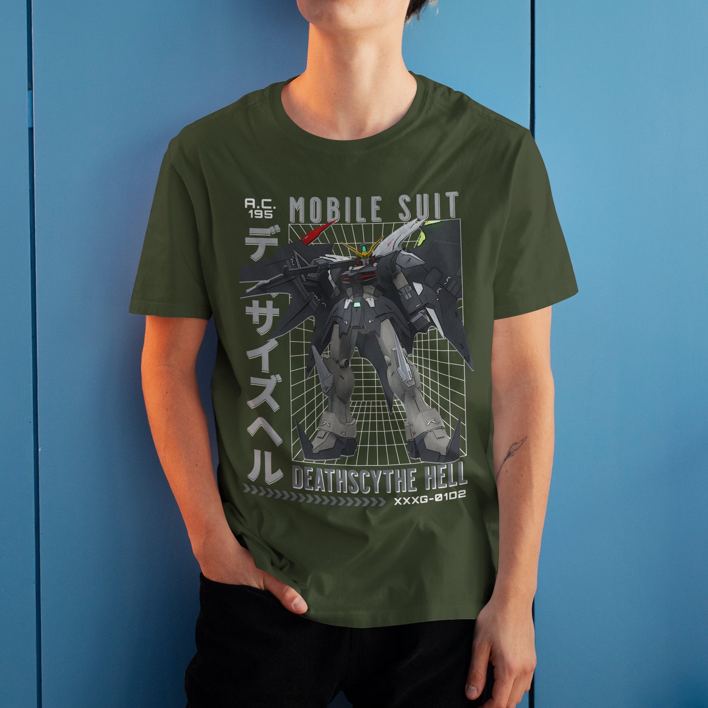 Gundam Deathscythe Hell XXXG-01D2 Retro Anime Mecha Grid Design Graphic Art T-Shirt