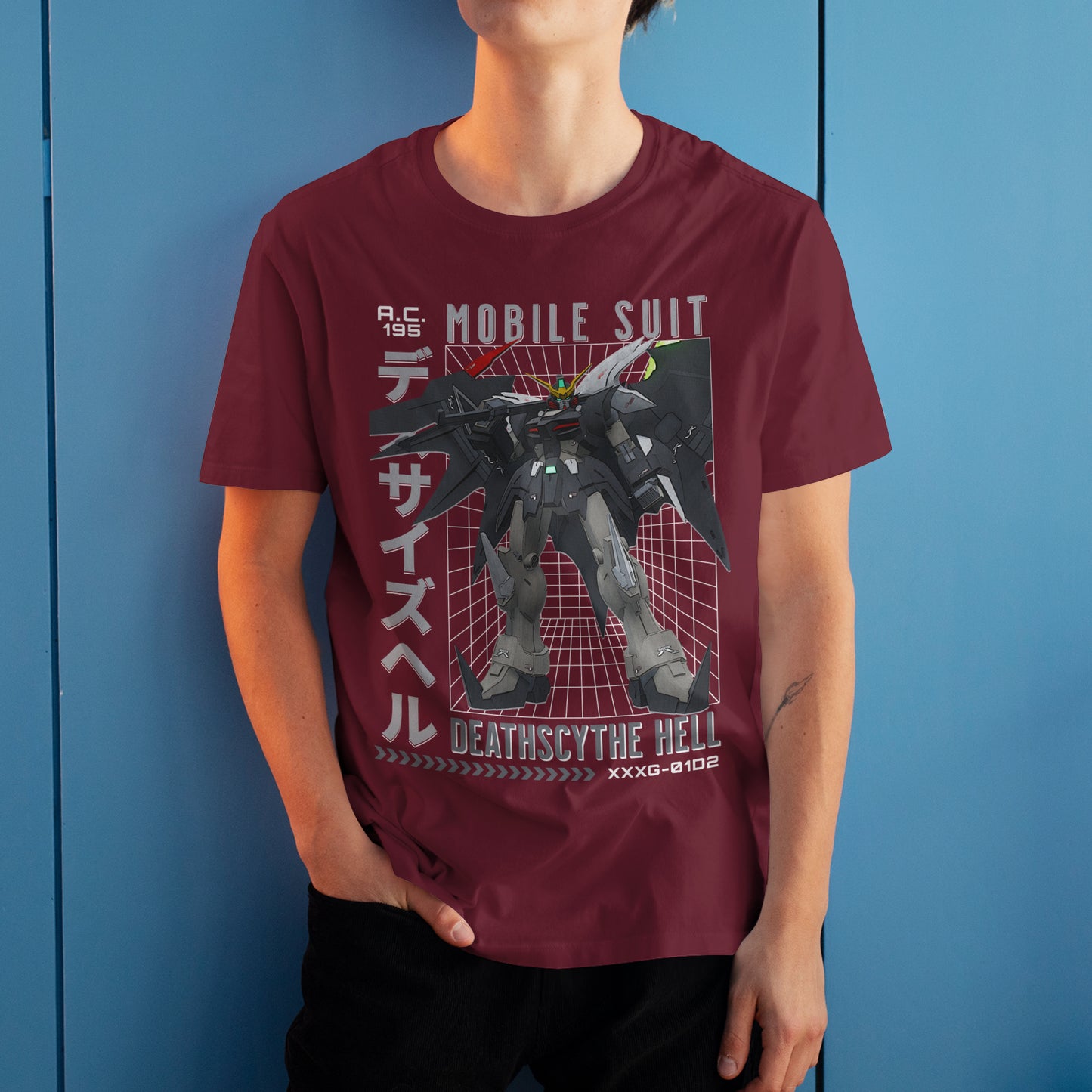 Gundam Deathscythe Hell XXXG-01D2 Retro Anime Mecha Grid Design Graphic Art T-Shirt