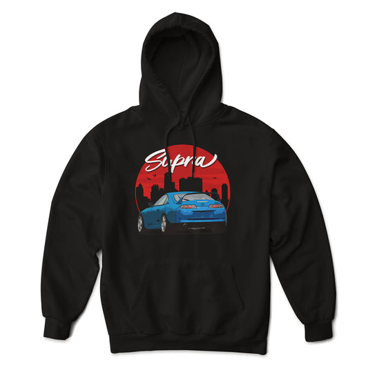 JDM Supra, City Silhouette Aesthetic Graphic Art Novelty Hoodie Sweatshirt