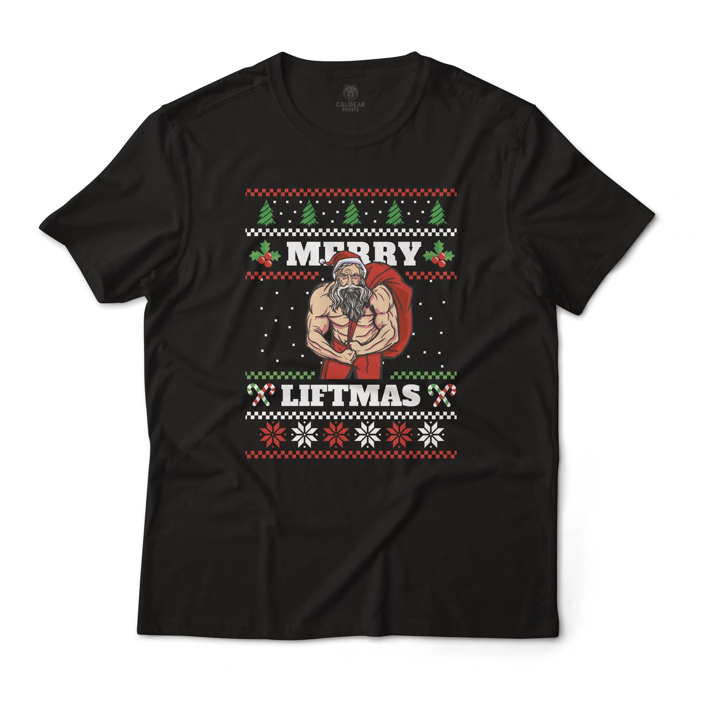 Merry Liftmas Santa Lifting Christmas Graphic T-Shirt Lightweight Cotton