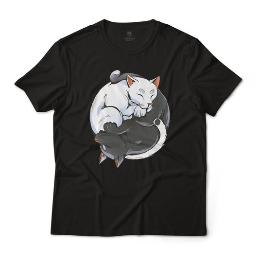 Yin and Yang Cats Monochrome Aesthetic Graphic T-Shirt Lightweight Cotton