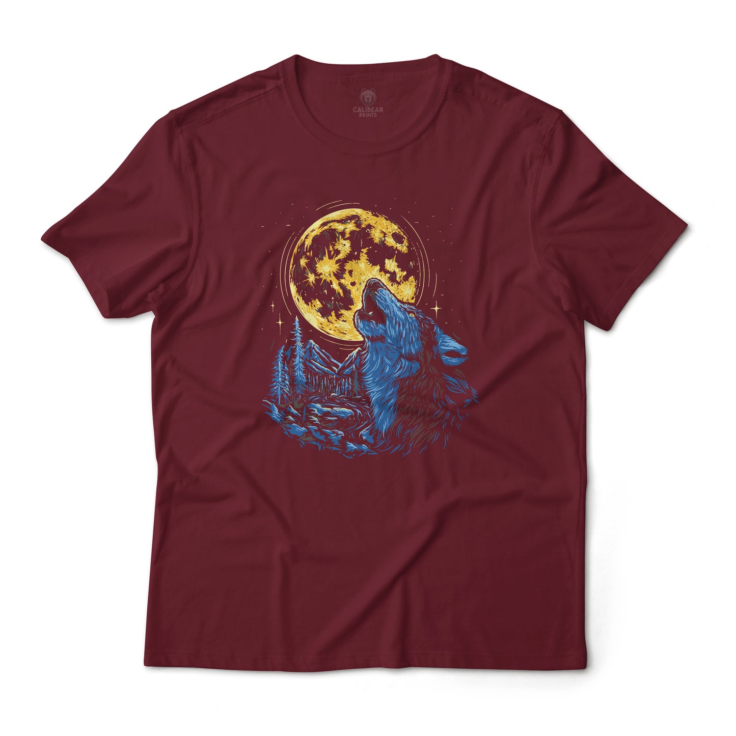 Wolf Howling At The Moon Artistic Lightweight Cotton Graphic Tee