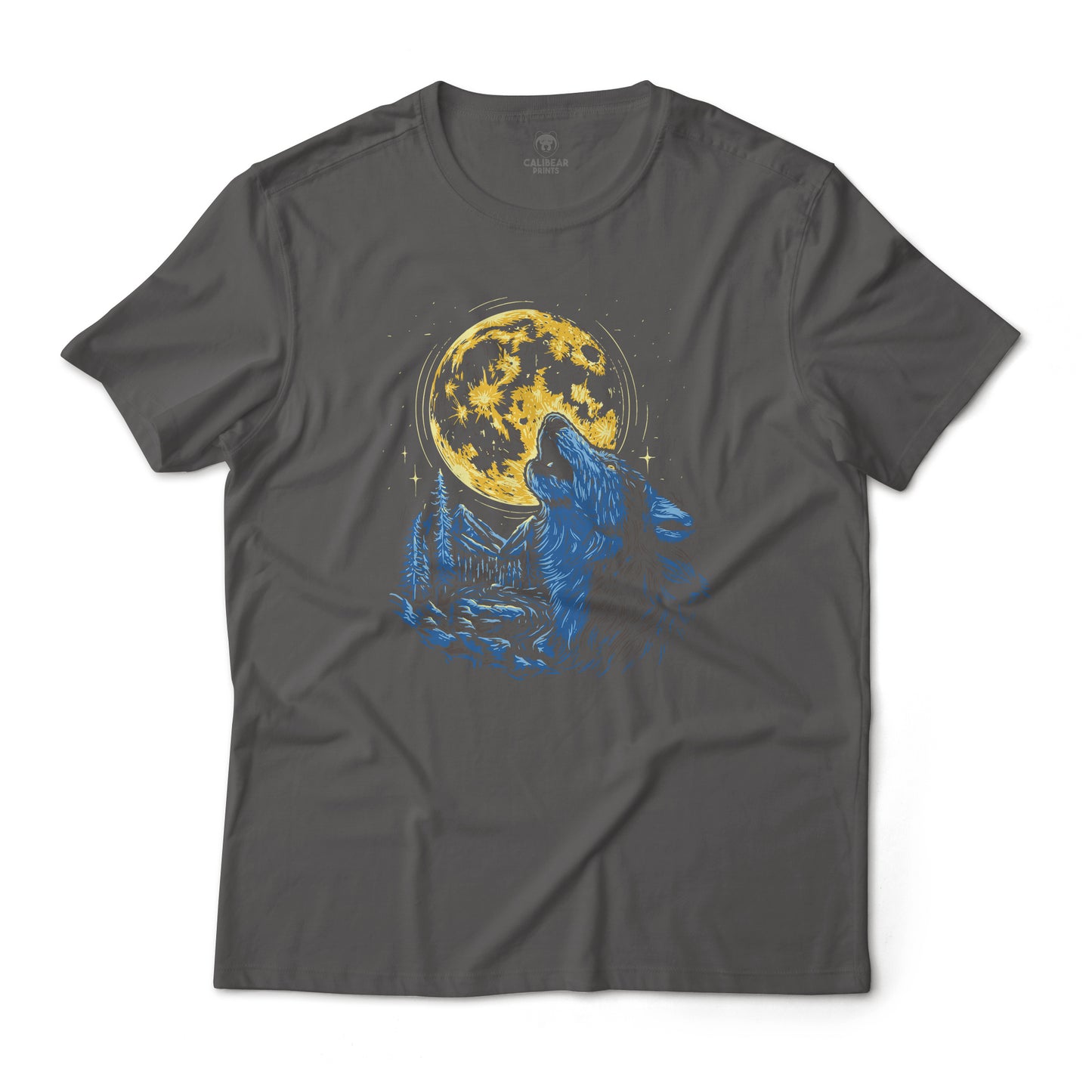 Wolf Howling At The Moon Artistic Lightweight Cotton Graphic Tee