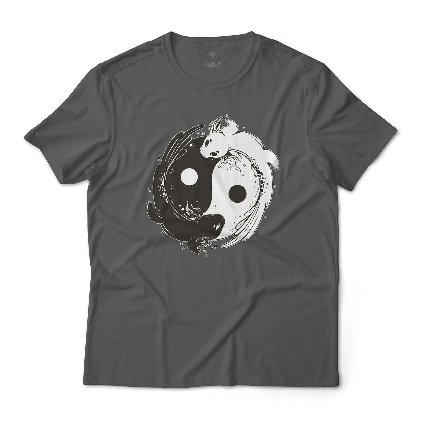 Axolotl Yin and Yang Monochrome Aesthetic Art Graphic T-Shirt Lightweight Cotton