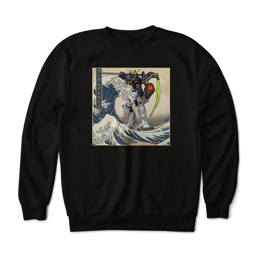 Gundam Deathscythe in the Great Wave Off Kanagawa Anime Art Graphic Print Sweatshirt