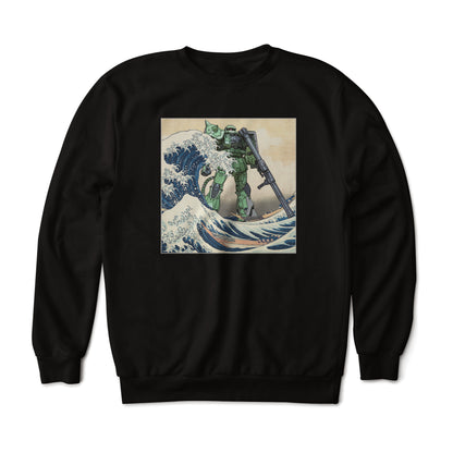 Gundam MS-06 Zaku II Mobile Suit in the Great Wave Off Kanagawa Anime Art Graphic Print Sweatshirt