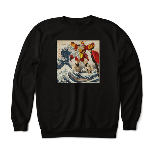 Gundam XXXG-01H Heavyarms Mobile Suit in the Great Wave Off Kanagawa Anime Art Graphic Print Sweatshirt