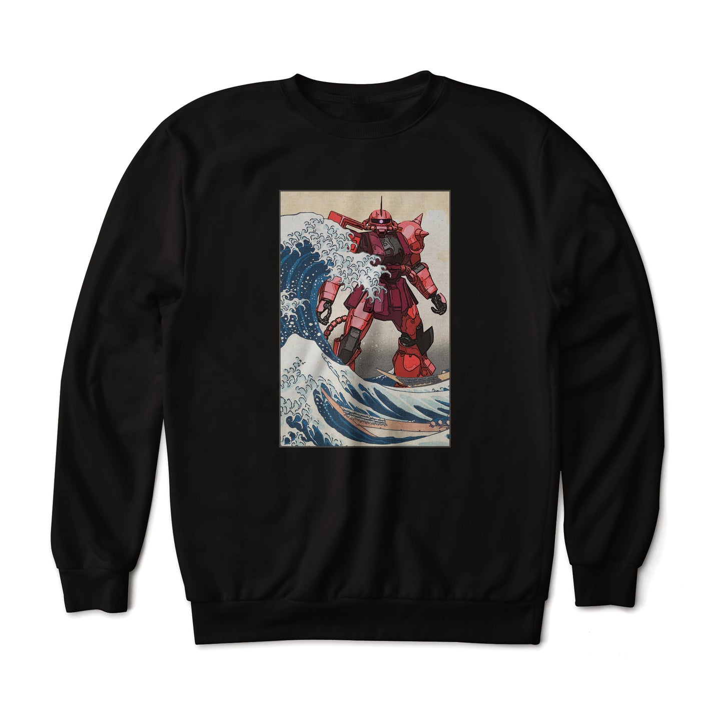 Gundam MS-06S Zaku II Commander Type in the Great Wave Off Kanagawa Anime Art Graphic Print Sweatshirt