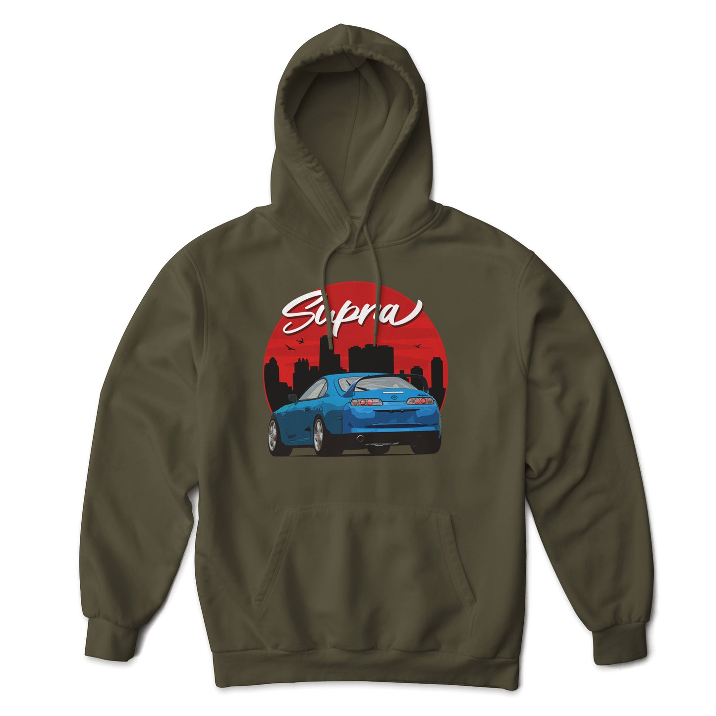 JDM Supra, City Silhouette Aesthetic Graphic Art Novelty Hoodie Sweatshirt