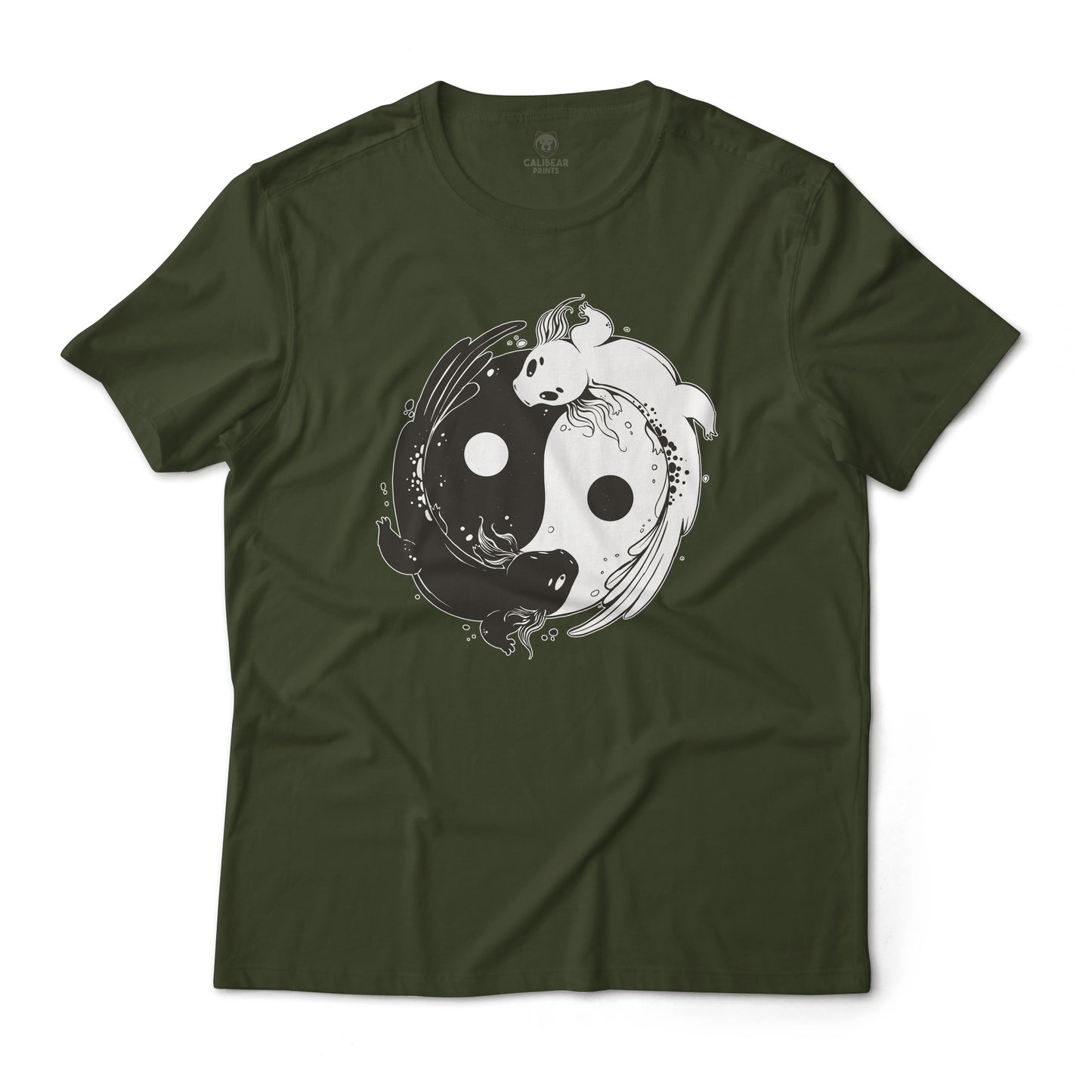 Axolotl Yin and Yang Monochrome Aesthetic Art Graphic T-Shirt Lightweight Cotton