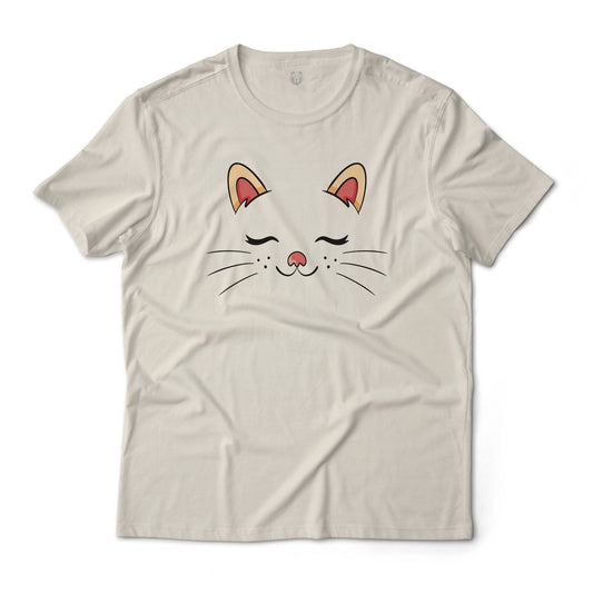 Cute Sleeping Cat Face Minimalistic Art Graphic Tee