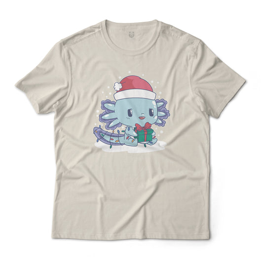 Cute Christmas Axolotl With A Present - Graphic Tee Unisex