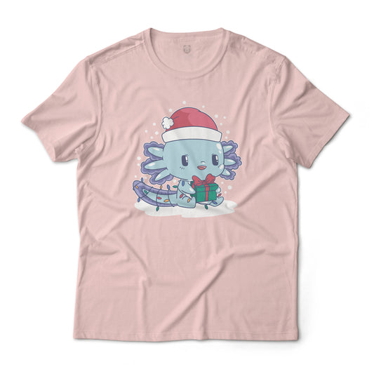 Cute Christmas Axolotl With A Present - Graphic Tee Unisex