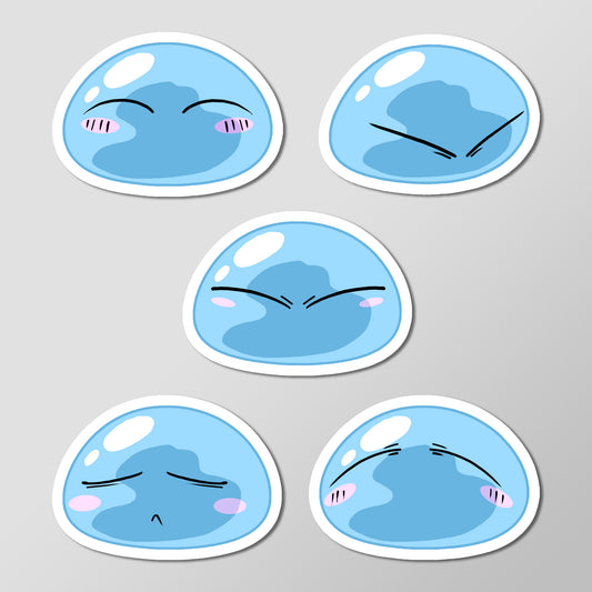 5 pcs. Rimuru Tempest Anime Slime Face Expressions Glossy Vinyl Decal Die Cut Sticker