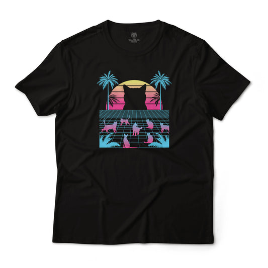 Cute Cats Vaporwave Synthwave Retro Electronic Style Graphic Tee