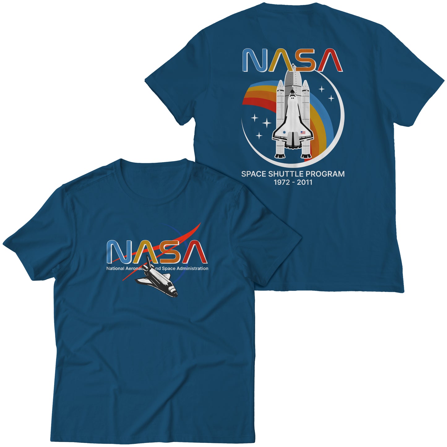 NASA Retro Style Space Shuttle Program Art - Front & Back Graphic Tee