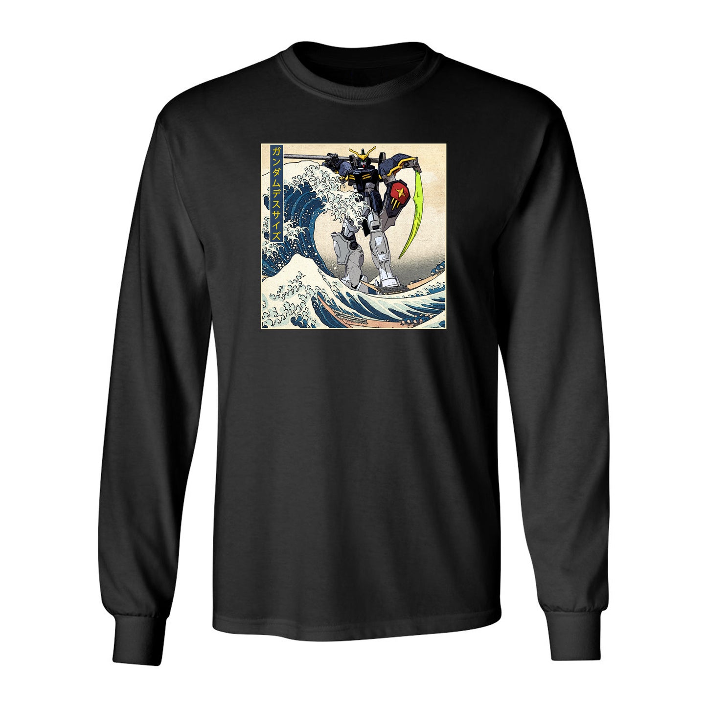 Deathscythe Gundam Mobile Suit in the Great Wave Off Kanagawa Anime Long Sleeve Shirt