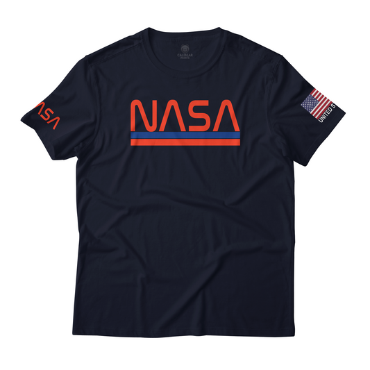 NASA Worm Logo with US Flag Sleeve Graphic Tee