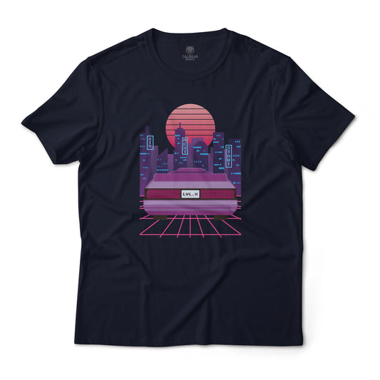 Cyber City Vaporwave Synthwave Retro 90's Car Racing Game Electronic Style Graphic Tee