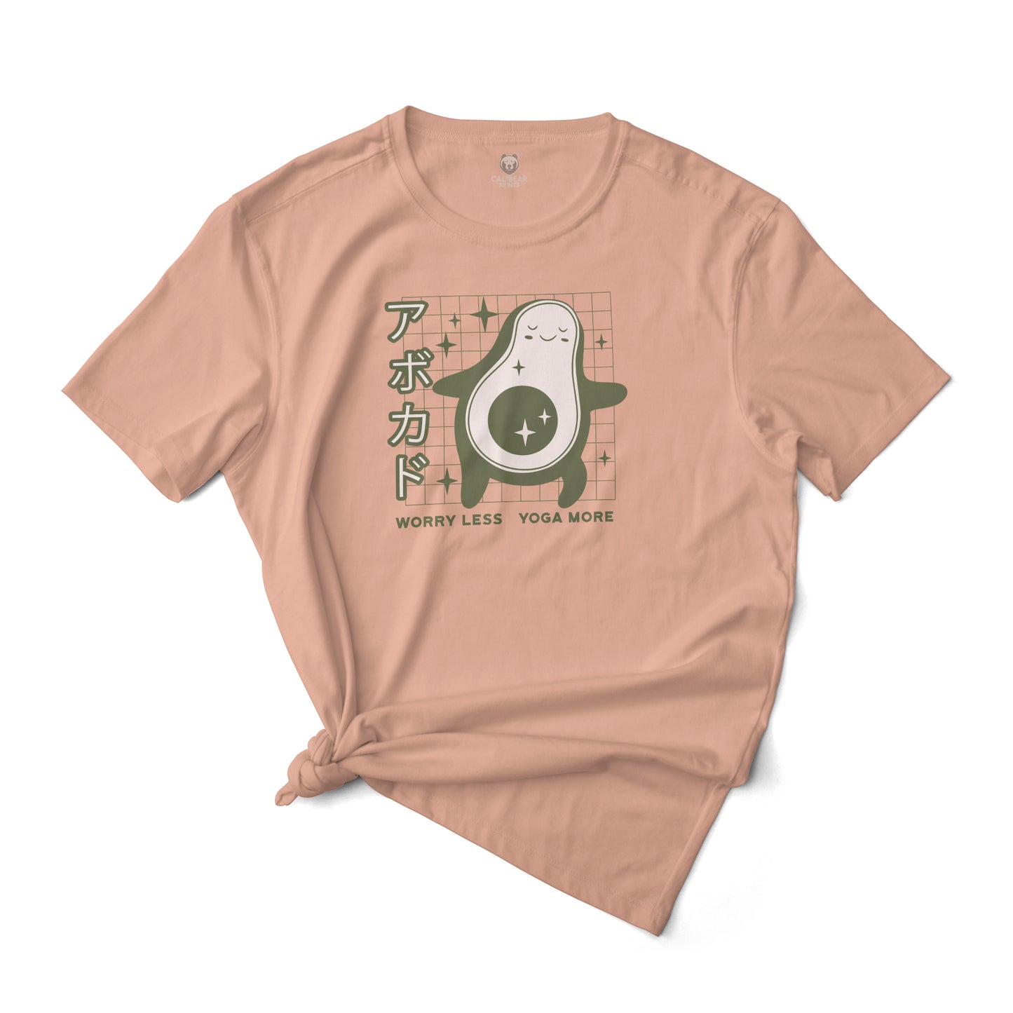 Worry Less Yoga More, Carefree Relaxed, Stress Free Avocado Graphic Tee