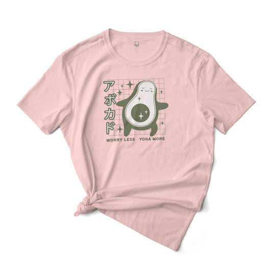 Worry Less Yoga More, Carefree Relaxed, Stress Free Avocado Graphic Tee