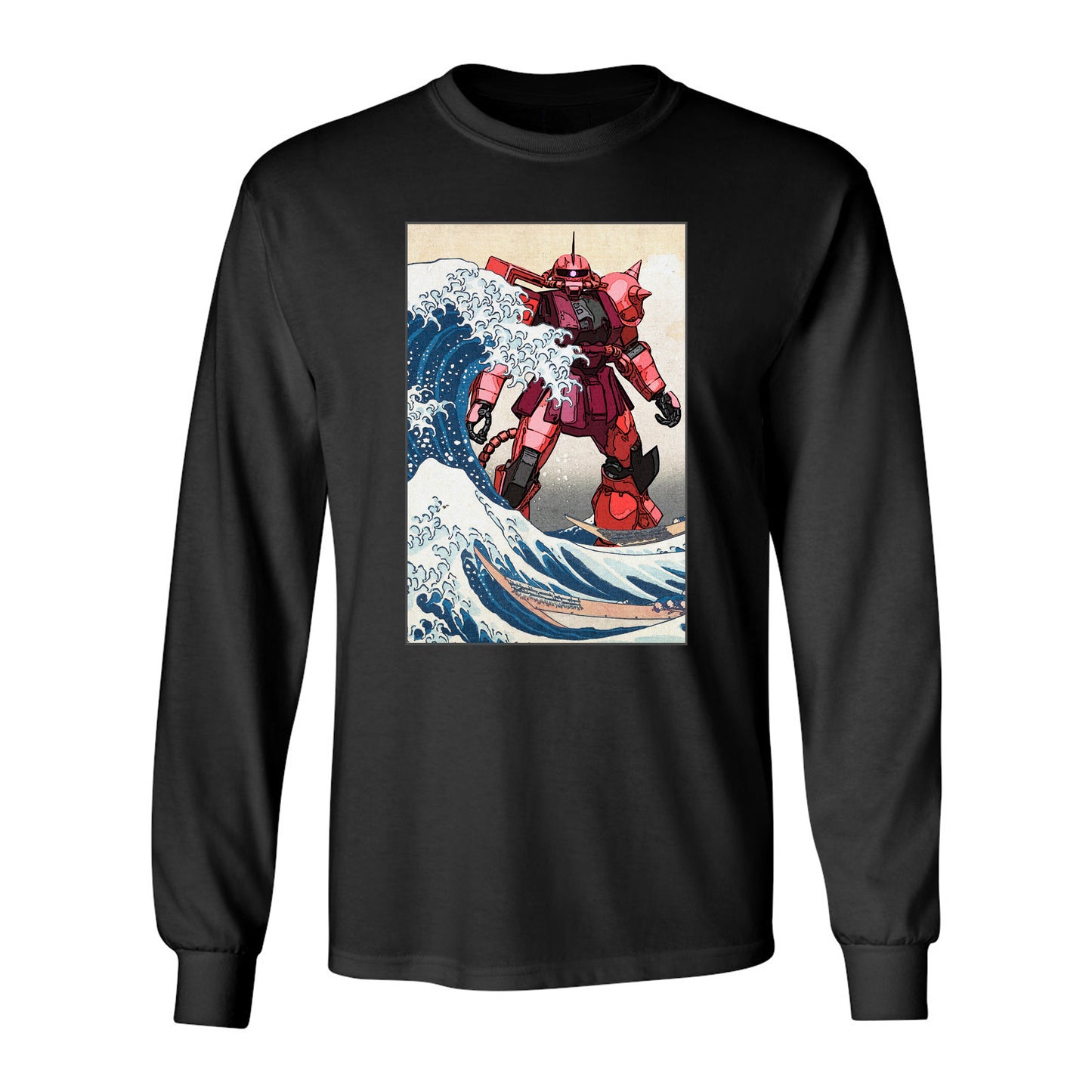 MS-06S Char's Zaku II Mobile Suit Gundam in the Great Wave Off Kanagawa Anime Long Sleeve Shirt